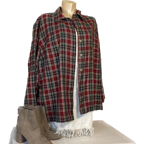 Southern lady women’s shirt 22w jacket shacket plaid Vintage red button up - Picture 1 of 7
